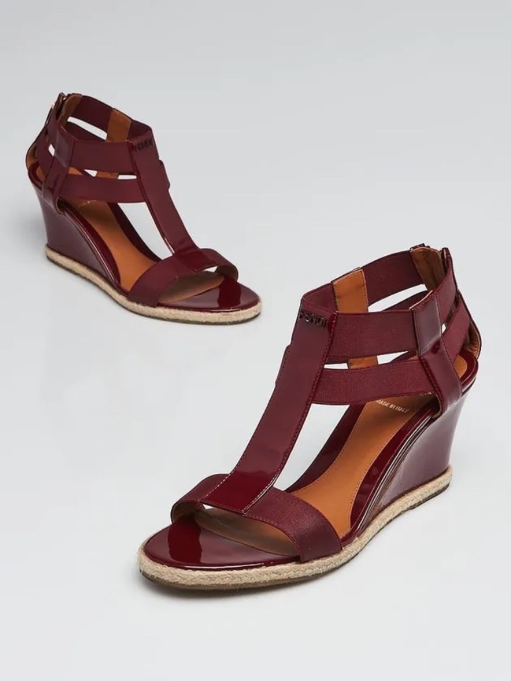 Fendi Carioca wedge Patent Strappy Sandals with Back Zip